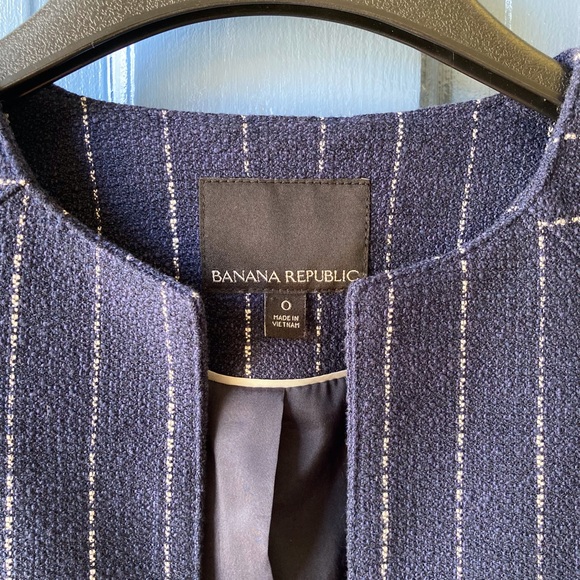 Banana Republic Blue Pinstripe Blazer, Fringe Hems - Picture 2 of 9